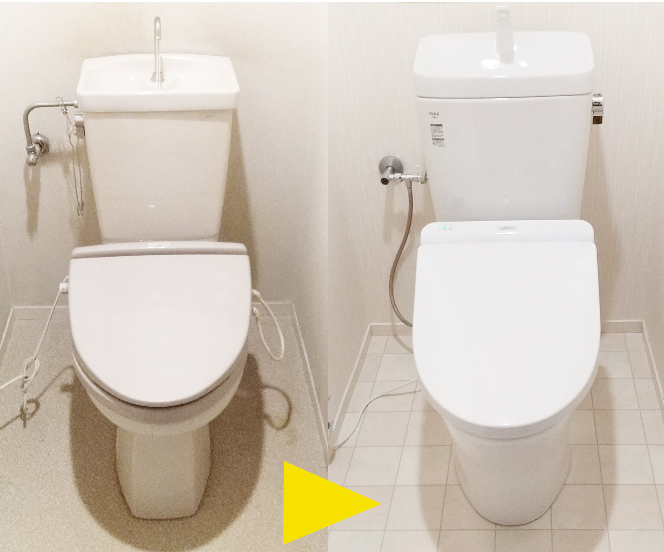 トイレ交換とフロア施工がのセットの「格安トイレリフォーム」紫フローリング｜京都市